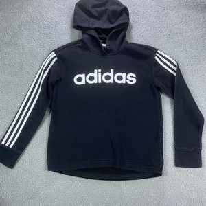 Adidas Hoodie Girls‎ Small 8-10 Black Hooded Long Sleeve 3 Stripes Logo Running